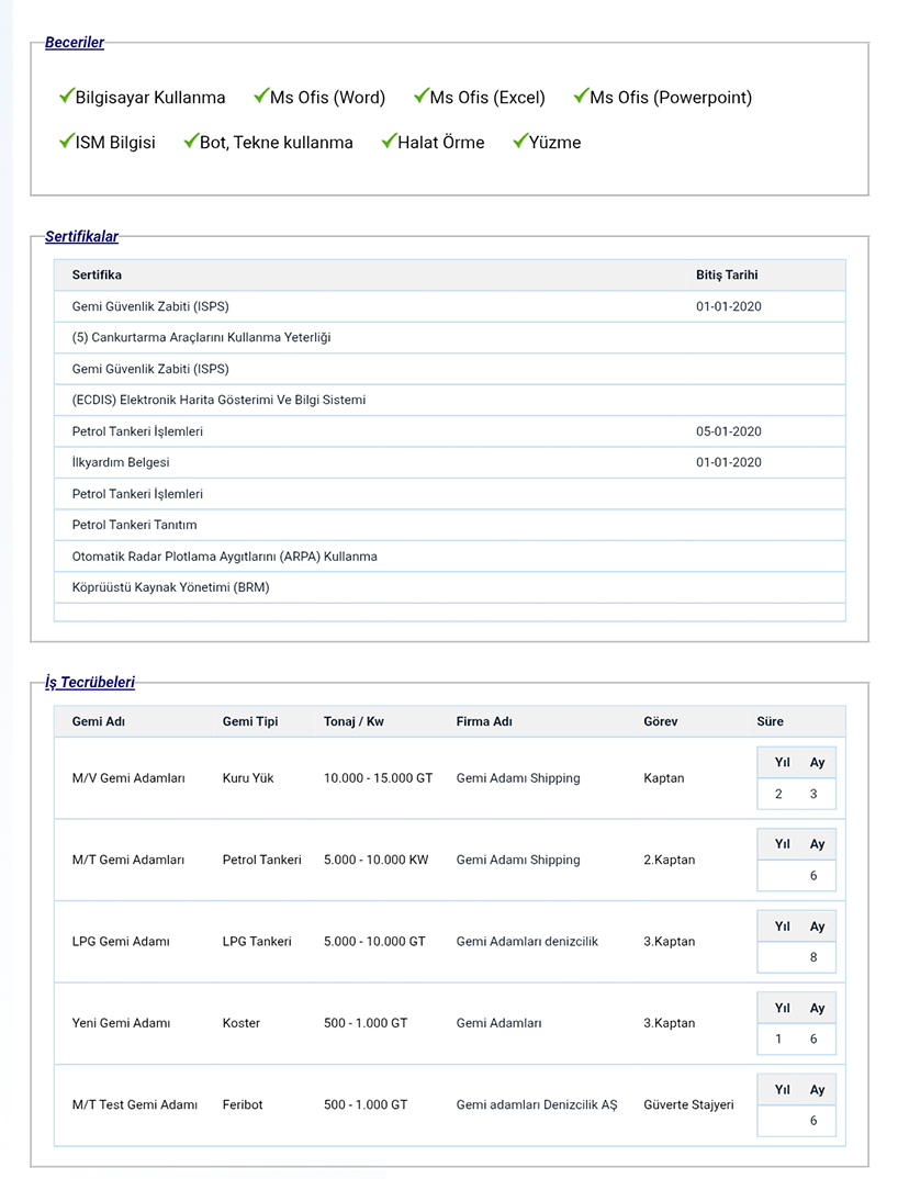gemi adamı cv arka sayfa örnek